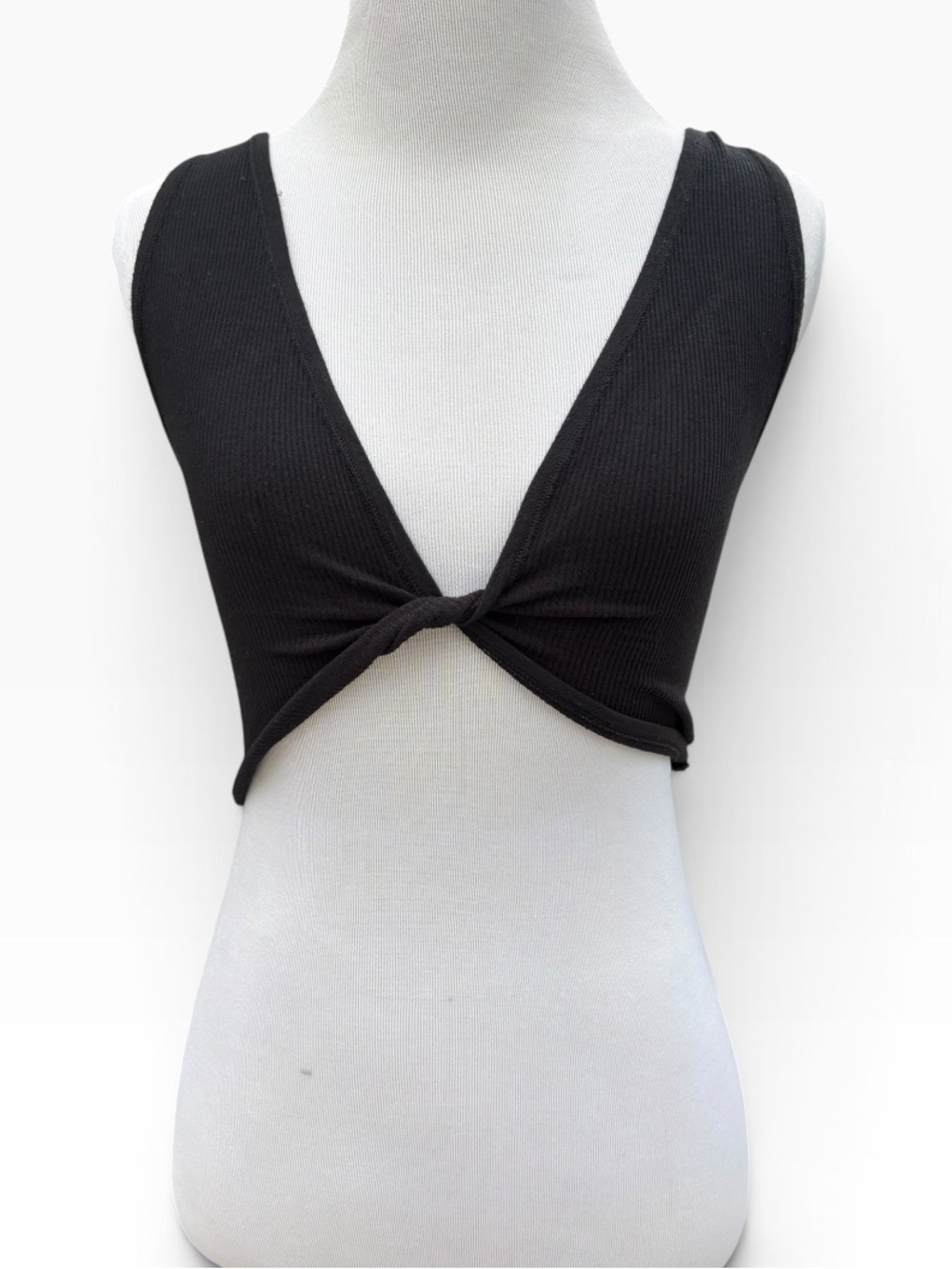 Urban Outfitters Black Ribbed Twist-Front Crop Top